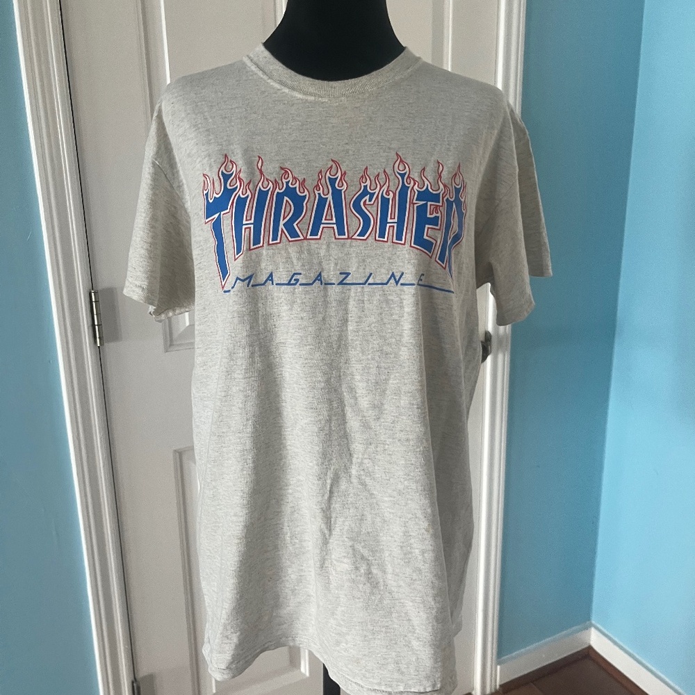 Thrasher Patriot Flame T-Shirt Heather Grey | Medium